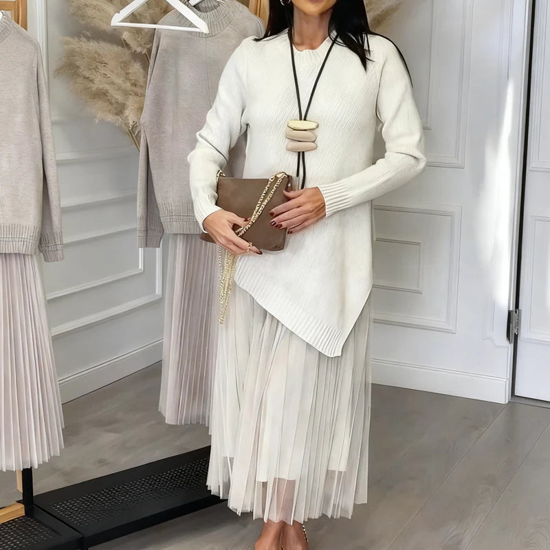 🌱Pletený svetr se síťovaným skládaným vzorem🍃