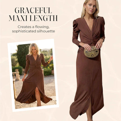 Rochie lungă elegantă pentru femei, cu decolteu în V și față răsucită