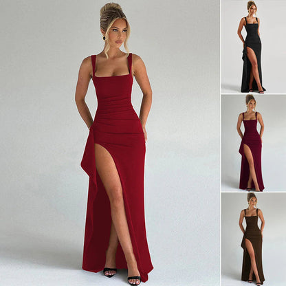 Bezrukávové bodycon šaty se čtvercovým výstřihem a vysokým bočním rozparkem