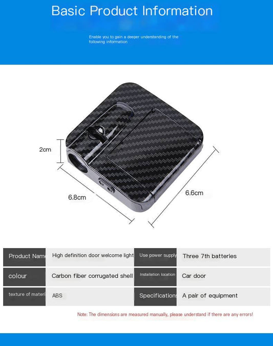 Černé chytré uvítací osvětlení dveří auta z uhlíkových vláken ABS – bezdrátová infračervená projekce s vysokým rozlišením