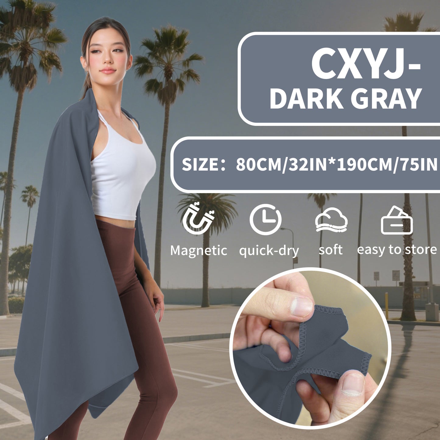 Víceúčelový magnetický ručník, rychleschnoucí a odolný vůči písku, lehký a přenosný s magnetickým zapínáním.