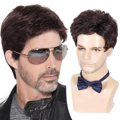 😎😎😎Pánská krátká paruka s boční pěšinkou, módní vysokoteplotní hedvábí👑