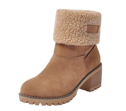 Dámské sněhule, kulatá špička, robustní podpatek, bavlněné kozačky 👢