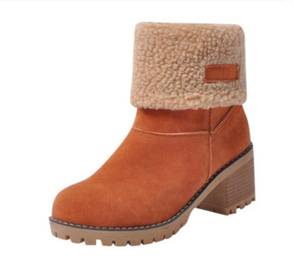 Dámské sněhule, kulatá špička, robustní podpatek, bavlněné kozačky 👢