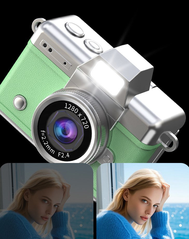 Mini retro kapesní fotoaparát, malý a přenosný, ideální na cesty a selfie.