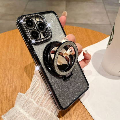 📲✨Ochranné pouzdro na iPhone s make-up zrcadlem a gradientními třpytkami