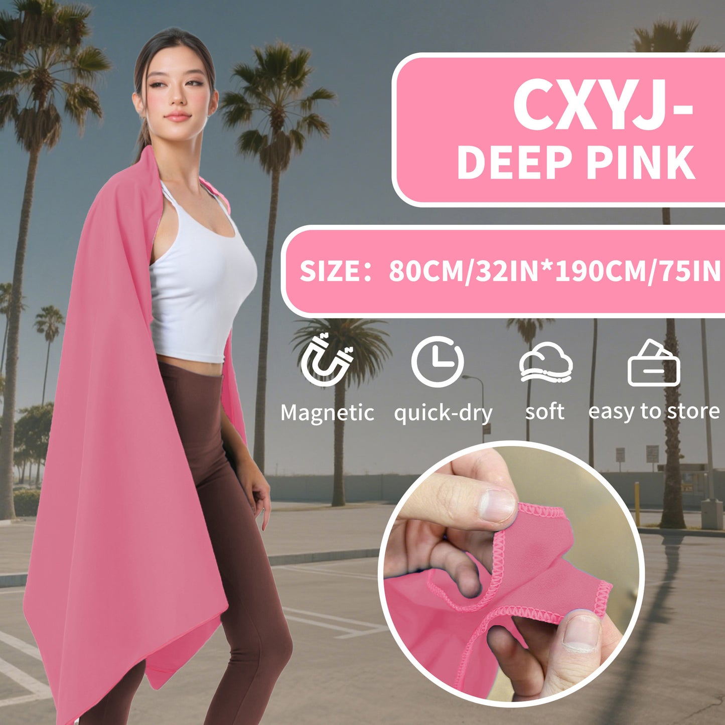 Víceúčelový magnetický ručník, rychleschnoucí a odolný vůči písku, lehký a přenosný s magnetickým zapínáním.