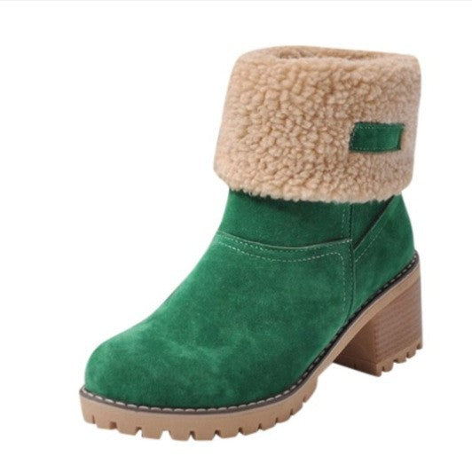 Dámské sněhule, kulatá špička, robustní podpatek, bavlněné kozačky 👢