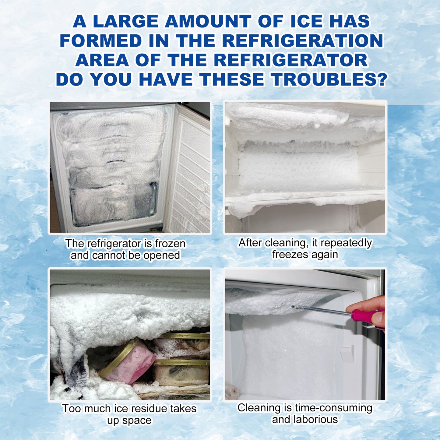 Refrigerator defrosting and ice removal agent