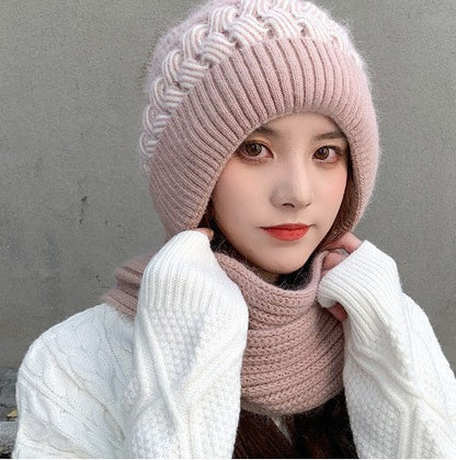 🧢Zimní dámská teplá pletená čepice s klapkou na uši a vlnou🧣