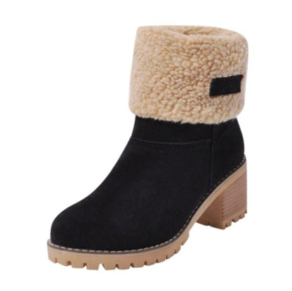 Dámské sněhule, kulatá špička, robustní podpatek, bavlněné kozačky 👢