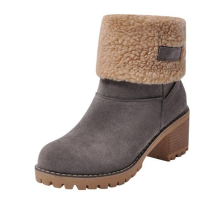 Dámské sněhule, kulatá špička, robustní podpatek, bavlněné kozačky 👢