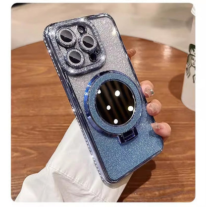 📲✨Ochranné pouzdro na iPhone s make-up zrcadlem a gradientními třpytkami