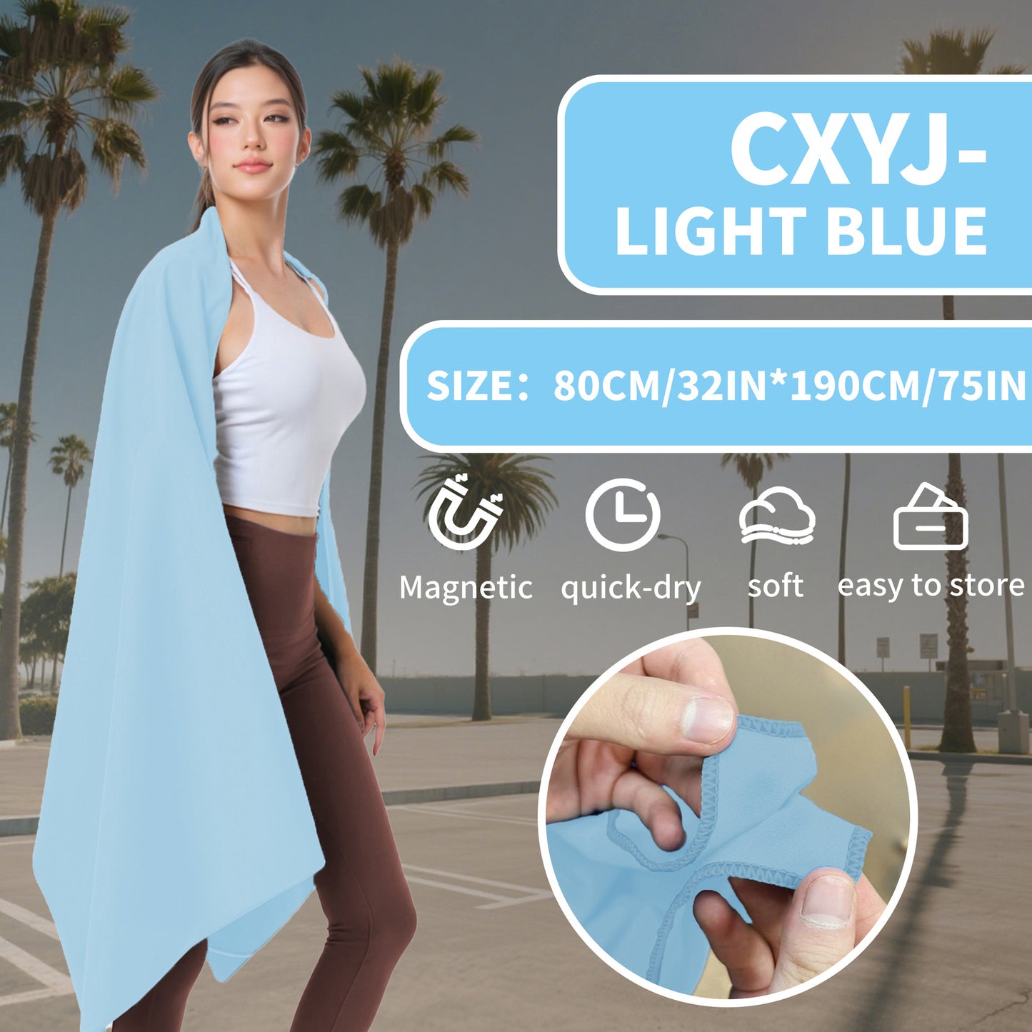 Víceúčelový magnetický ručník, rychleschnoucí a odolný vůči písku, lehký a přenosný s magnetickým zapínáním.