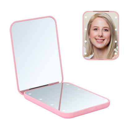 Mini kosmetické zrcátko s LED osvětlením – 2x zvětšení, kompaktní a skládací, váš dokonalý kosmetický společník na cesty!