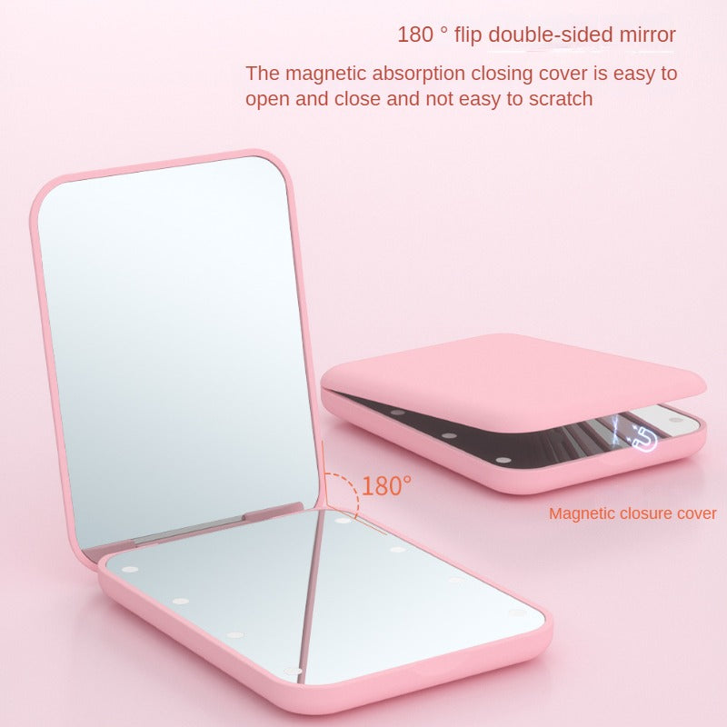 Mini kosmetické zrcátko s LED osvětlením – 2x zvětšení, kompaktní a skládací, váš dokonalý kosmetický společník na cesty!