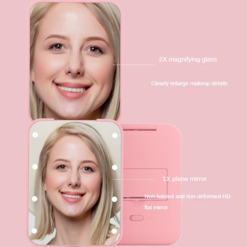 Mini kosmetické zrcátko s LED osvětlením – 2x zvětšení, kompaktní a skládací, váš dokonalý kosmetický společník na cesty!