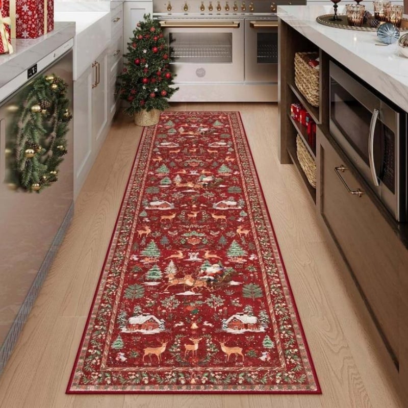 Vánoční koberec s jelenem a Santa Clausem