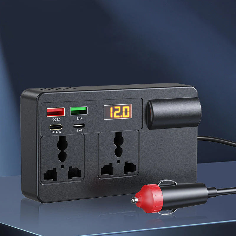 Přenosný měnič do auta 12 V/24 V – 220 V s digitálním displejem