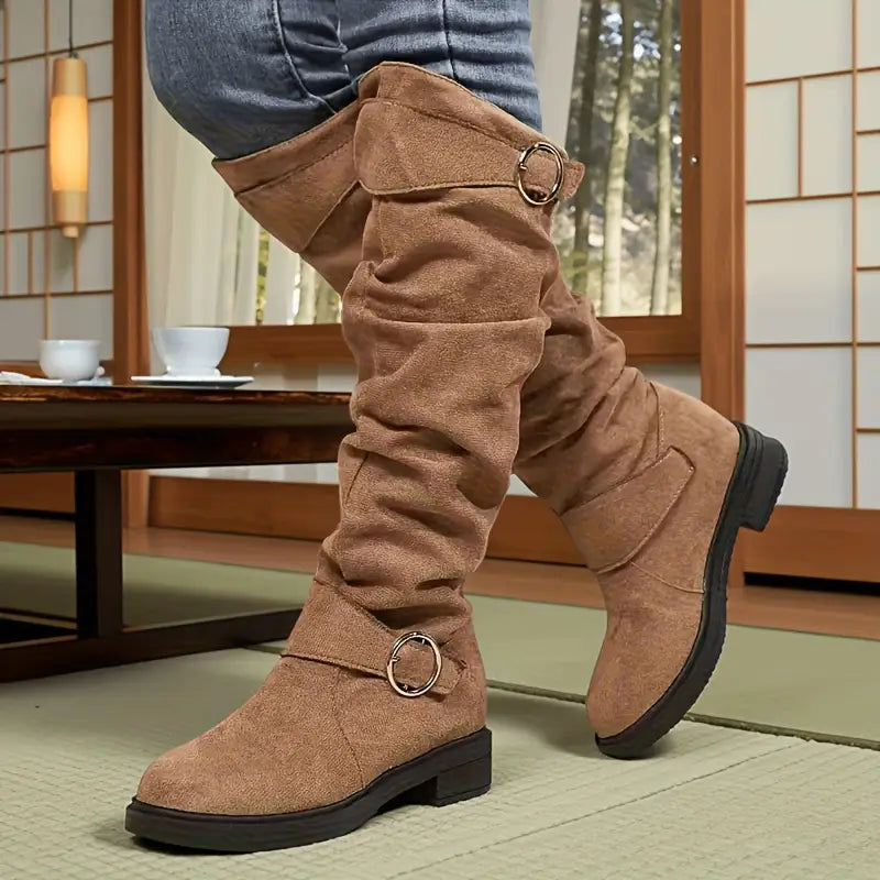 🔥Poslední den akce 50% SLEVA - Dámské retro semišové jezdecké boty s rukávy