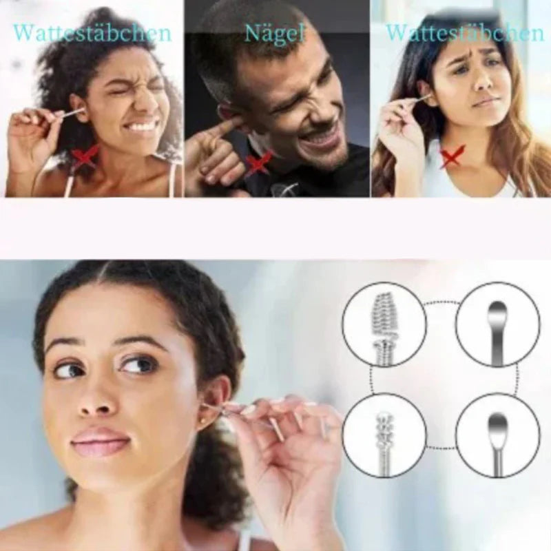 Prémiová sada na čištění uší 6 v 1 z nerezové oceli – bezpečné, leštěné, nedráždivé nástroje na odstraňování ušního mazu s přepravním pouzdrem