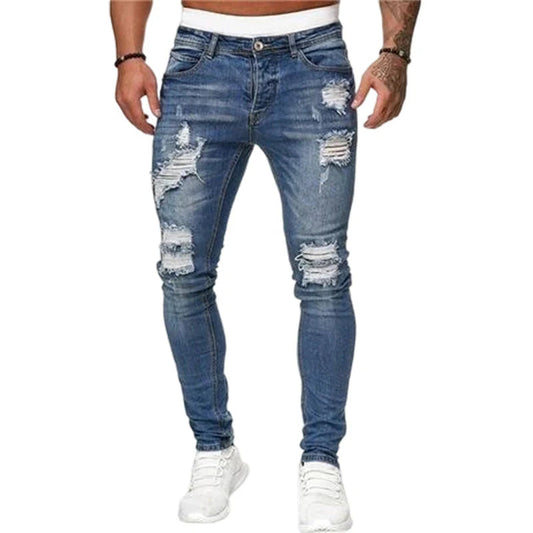 Stylové pánské skinny džíny s efektem opotřebení