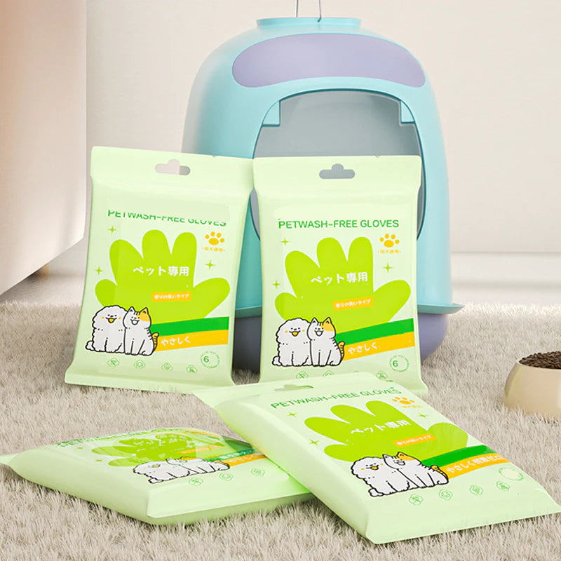 Jednorázové čisticí ubrousky na rukavice pro domácí mazlíčky | Bez oplachování, deodorizující a jemné s pětiprstým designem