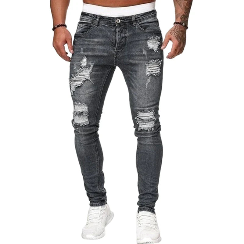 Stylové pánské skinny džíny s efektem opotřebení