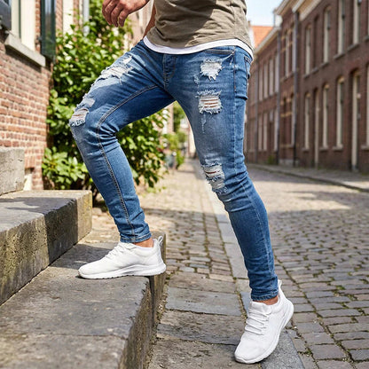 Stylové pánské skinny džíny s efektem opotřebení