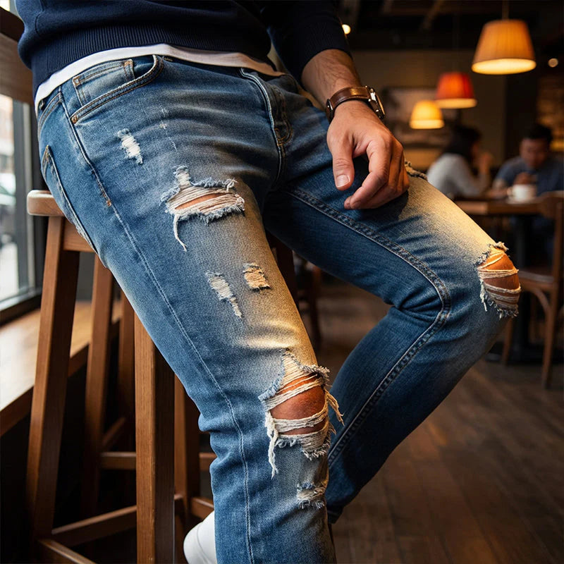 Stylové pánské skinny džíny s efektem opotřebení