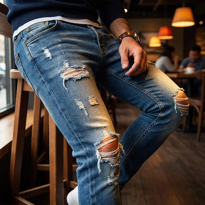 Stylové pánské skinny džíny s efektem opotřebení