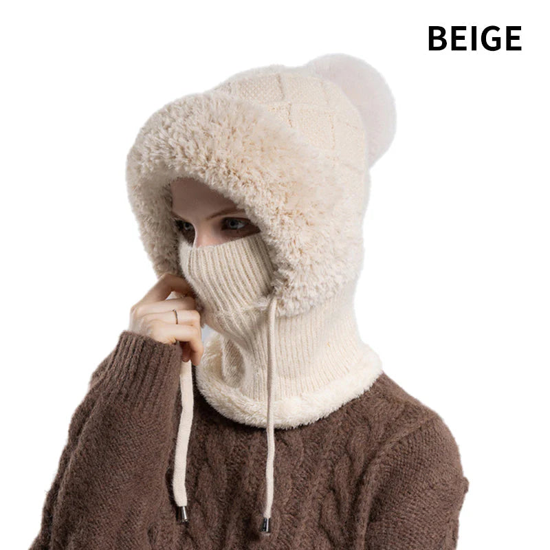 【Kup 1, získej 1 zdarma】🔥🔥🔥stylová, hrubá pletená zimní čepice s teplou pokrývkou obličeje a šátkem🧣