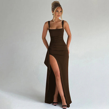 Bezrukávové bodycon šaty se čtvercovým výstřihem a vysokým bočním rozparkem
