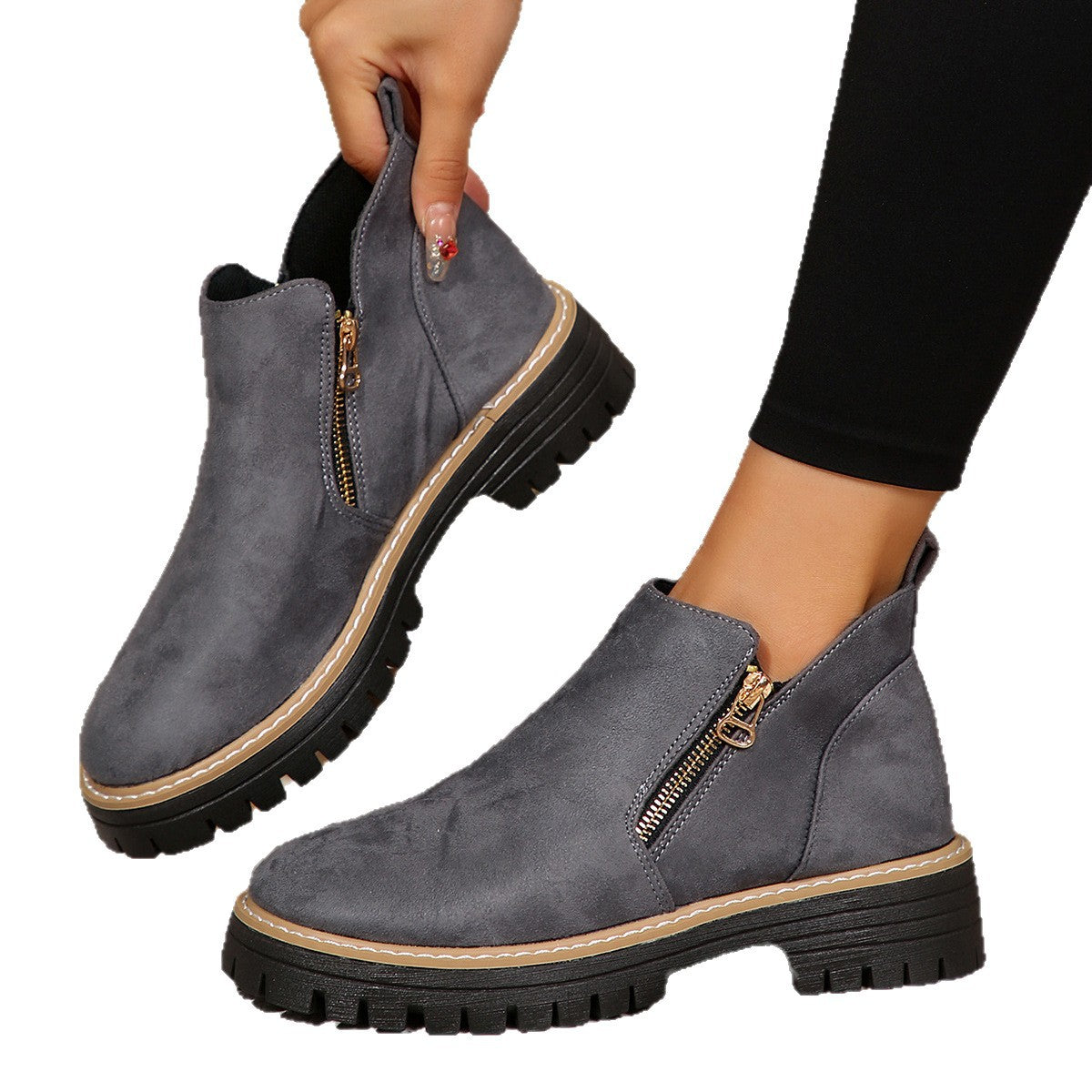 ✨Dámské kotníkové boty s kulatou špičkou a bočním zipem