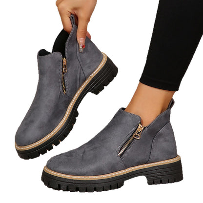 ✨Dámské kotníkové boty s kulatou špičkou a bočním zipem