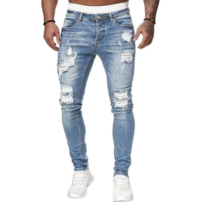 Stylové pánské skinny džíny s efektem opotřebení