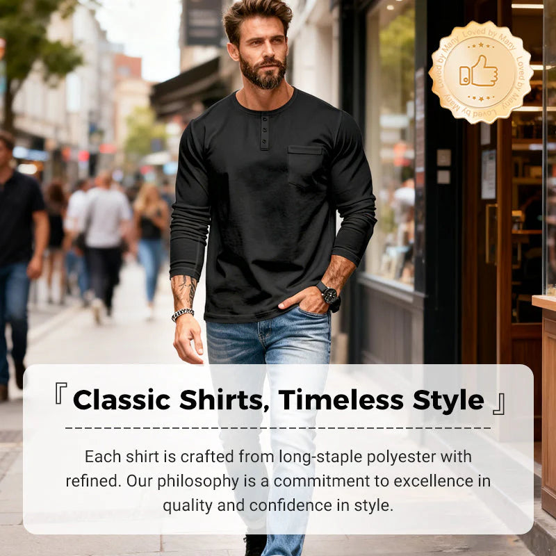 Pánské tričko s dlouhým rukávem – prodyšný polyester, zapínání na knoflíky, náprsní kapsa, pohodlný střih, snadná údržba, každodenní styl