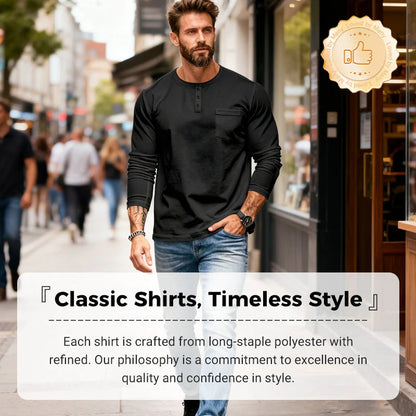 Pánské tričko s dlouhým rukávem – prodyšný polyester, zapínání na knoflíky, náprsní kapsa, pohodlný střih, snadná údržba, každodenní styl