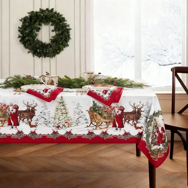 Vánoční ubrus – sváteční design, odolný polyester, odolný proti skvrnám a mačkavosti