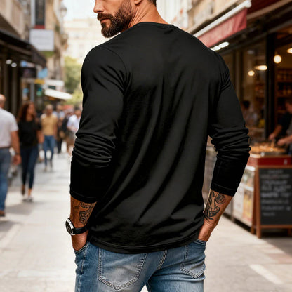 Pánské tričko s dlouhým rukávem – prodyšný polyester, zapínání na knoflíky, náprsní kapsa, pohodlný střih, snadná údržba, každodenní styl