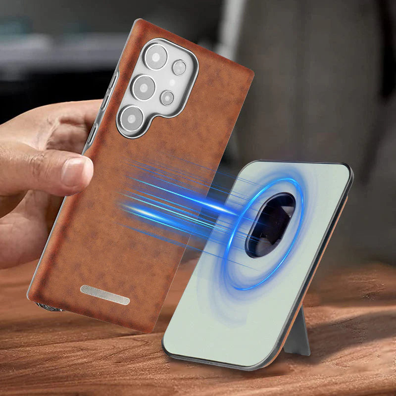 Kožené magnetické pouzdro s držákem karet a krytem pro Samsung S23-S25 Series