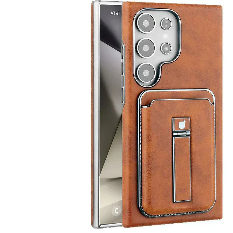 Kožené magnetické pouzdro s držákem karet a krytem pro Samsung S23-S25 Series