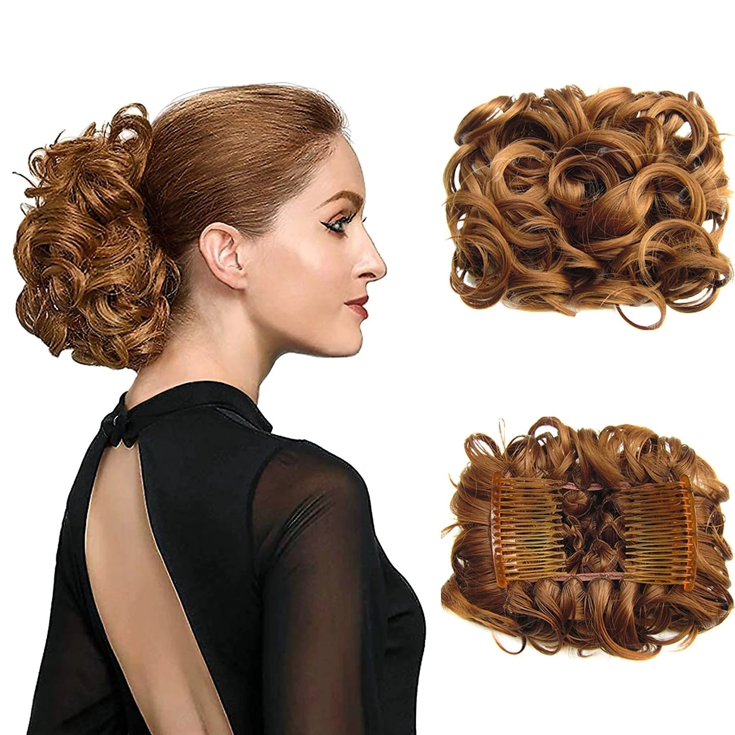 Krátký, rozcuchaný, kudrnatý drdol s prodlužováním vlasů