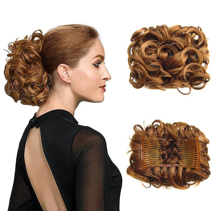 Krátký, rozcuchaný, kudrnatý drdol s prodlužováním vlasů