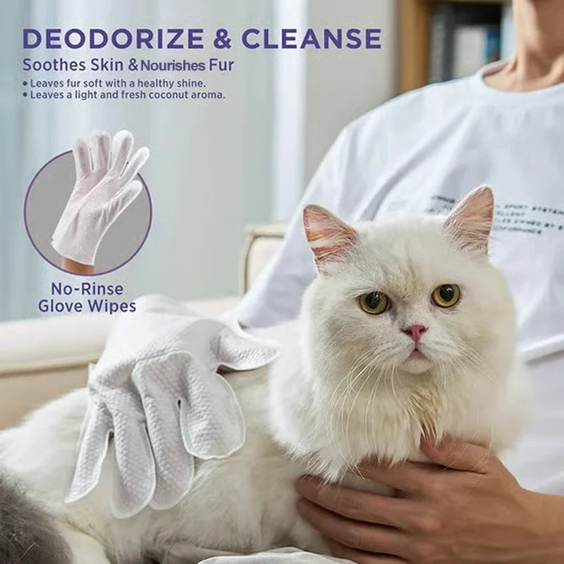 Jednorázové čisticí ubrousky na rukavice pro domácí mazlíčky | Bez oplachování, deodorizující a jemné s pětiprstým designem