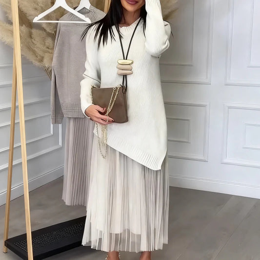 🌱Pletený svetr se síťovaným skládaným vzorem🍃