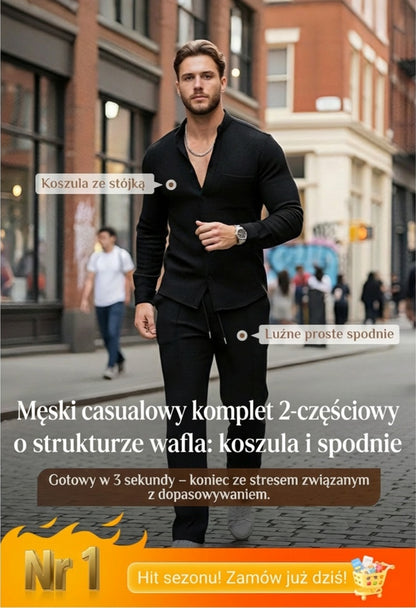💥Pánská ležérní dvoudílná sada: mikina s vaflovým vzorem + kalhoty