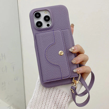 Pouzdro na telefon ve stylu peněženky se zrcátkem a poutkem na zápěstí