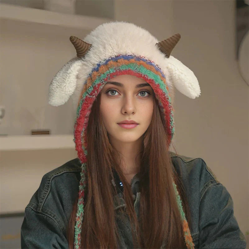 🧢Nadýchaná čepice ve tvaru beránka s rozkošnými ušima 🧣