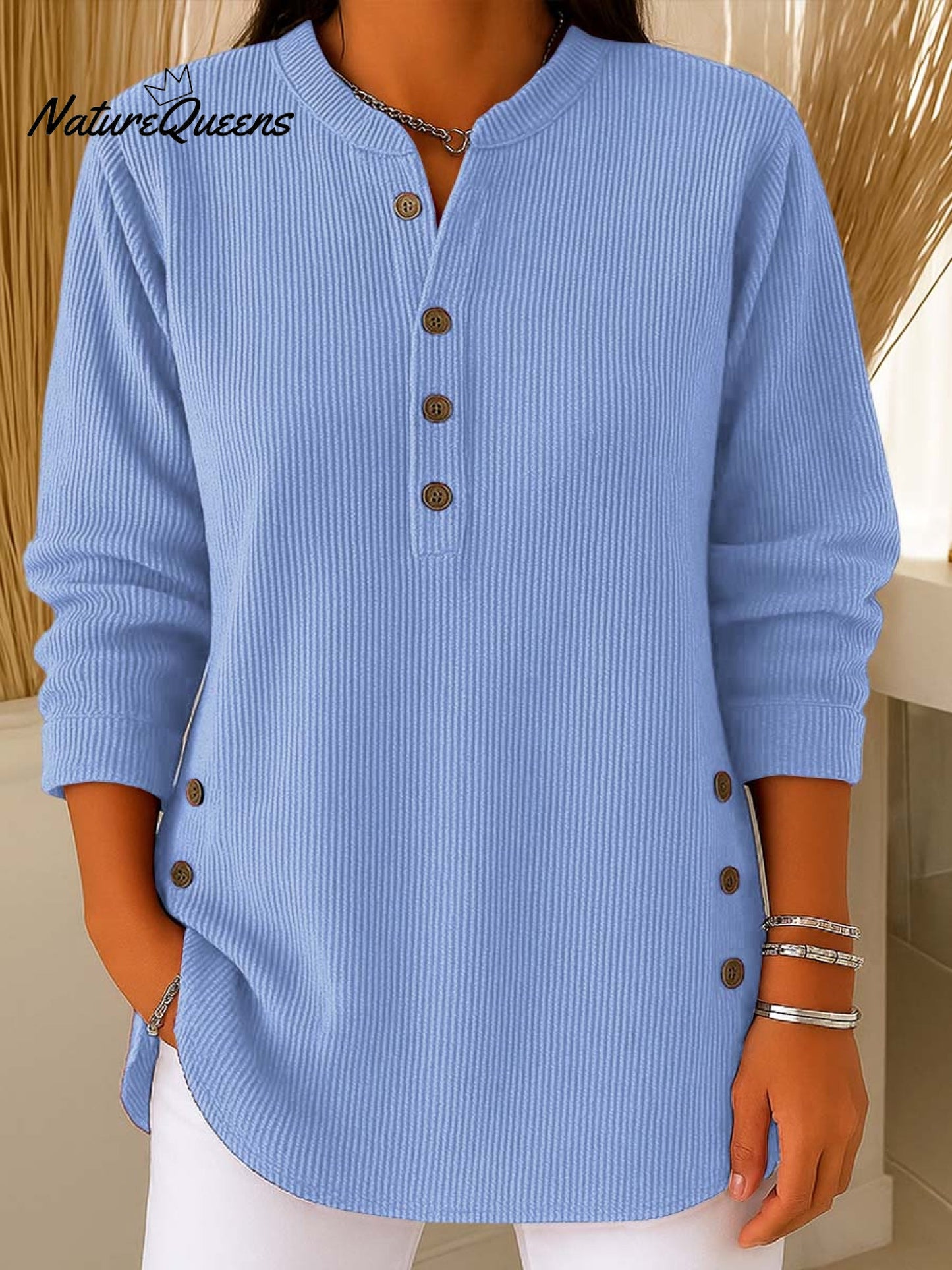 Dámský volný pletený svetr s dlouhým rukávem a jednobarevným vzorem